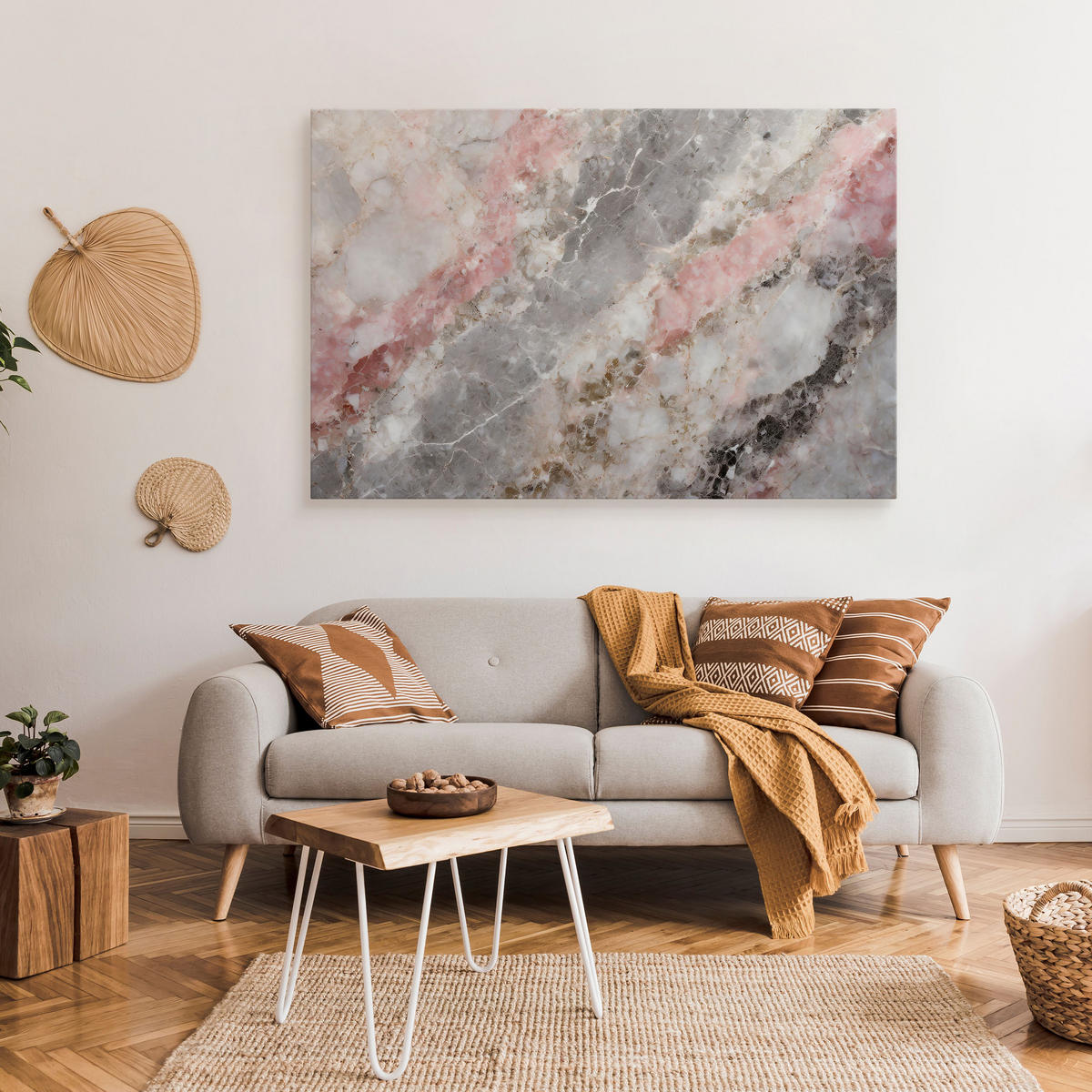 BILD für Wohnzimmer ABSTRAKTION Marmor Muster 40/30 cm - Weiß/Rosa, Textil (40/30cm) - Muralo