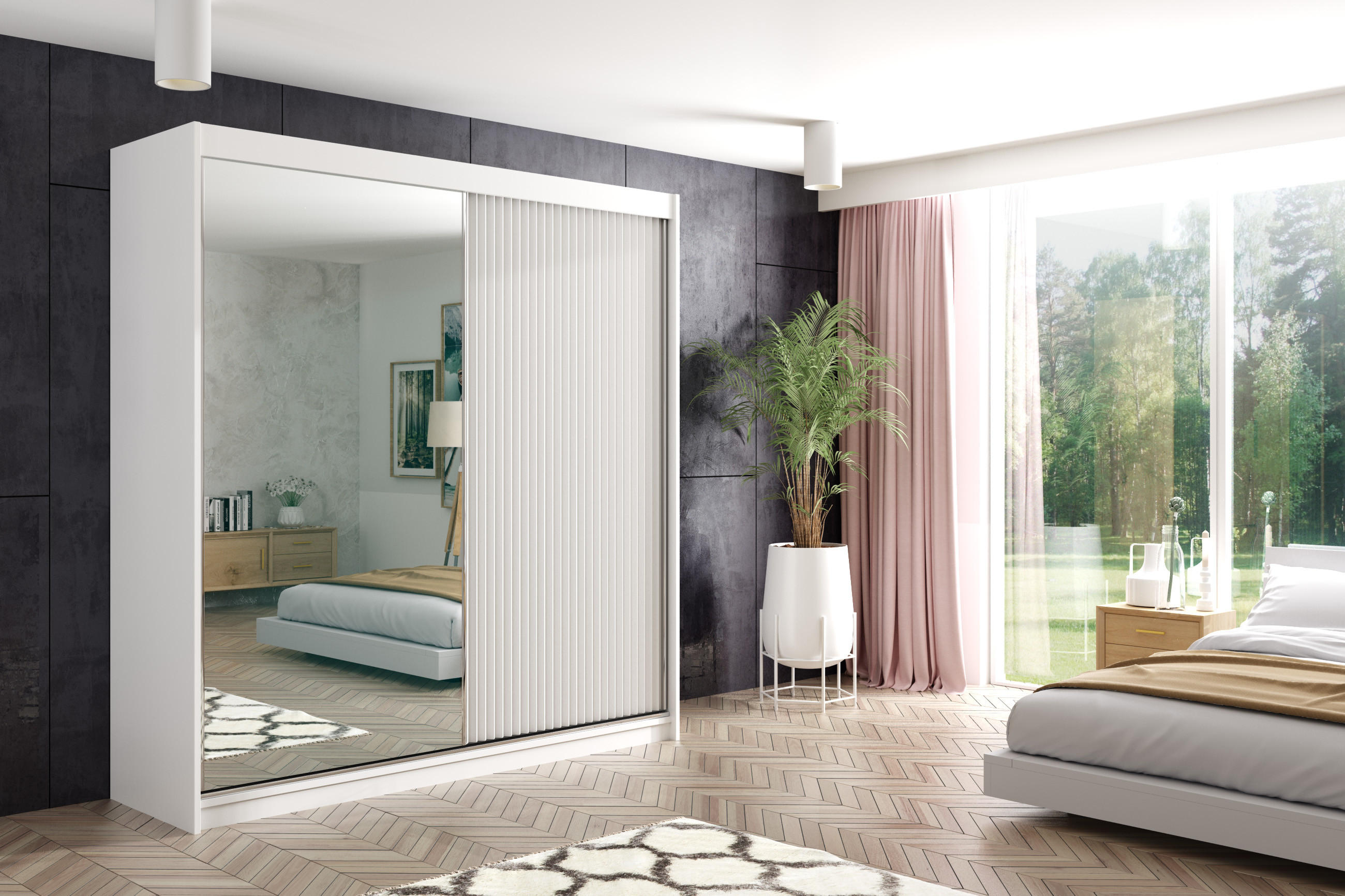 KLEIDERSCHRANK RYFLO mit LED - 200 - Weiß - Weiß, Holzwerkstoff (200/215/61cm) - ALTDECOR