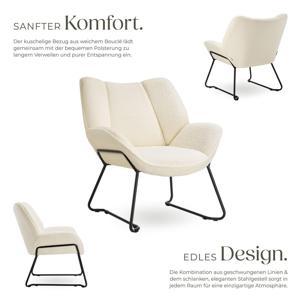 SESSEL Kjeld,73 x 72 x 81 cm,creme-weiß - Creme/Weiß, Kunststoff (73/81/72cm) - tectake