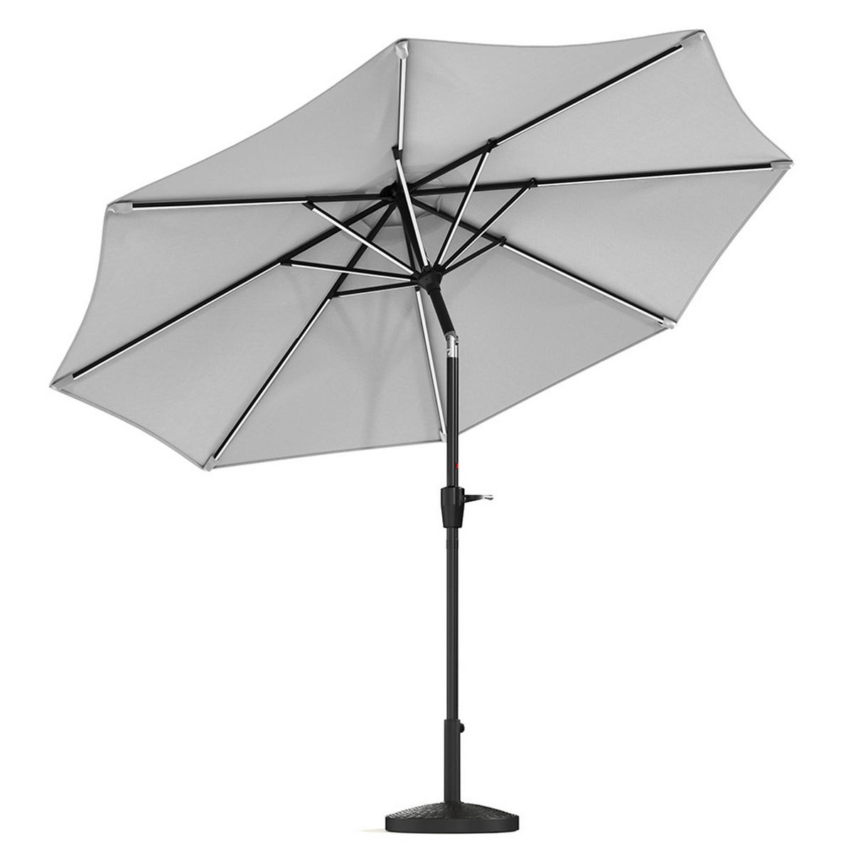 SONNENSCHIRM aus Polyester Metall in Hellgrau mit Resin-Sockel drehbar 360° neigbar 60° 3 x 2.4m Ø49 × 32 cm - Grau, Metall (300/240cm) - Livingandhome