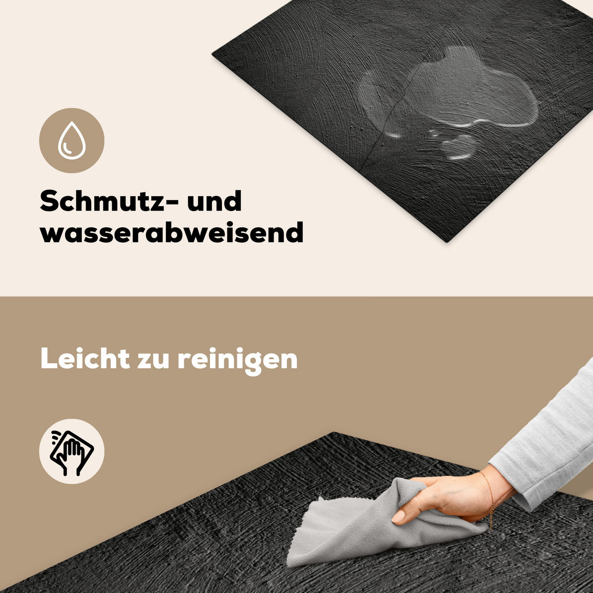 HERDABDECKPLATTE Beton - Schwarz - Industriell Ceranfeldabdeckung 59x52 cm - Anthrazit, Kunststoff (59/52/0.2cm) - MuchoWow