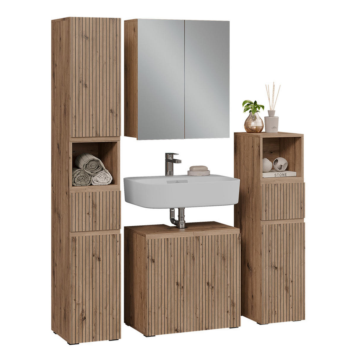 BADMÖBEL-SET Takumi Artisan 4 Teile - Eiche Artisan, Holzwerkstoff (60/58/35cm) - Vicco