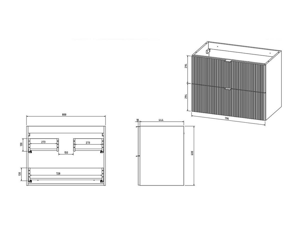 WASCHBECKENUNTERSCHRANK hängend unter Waschbecken mit Ablageplatte - Streifenoptik - Grün matt - 80 cm - ZEVINI - Grün, Holz (80/60/47cm) - Vente-Unique