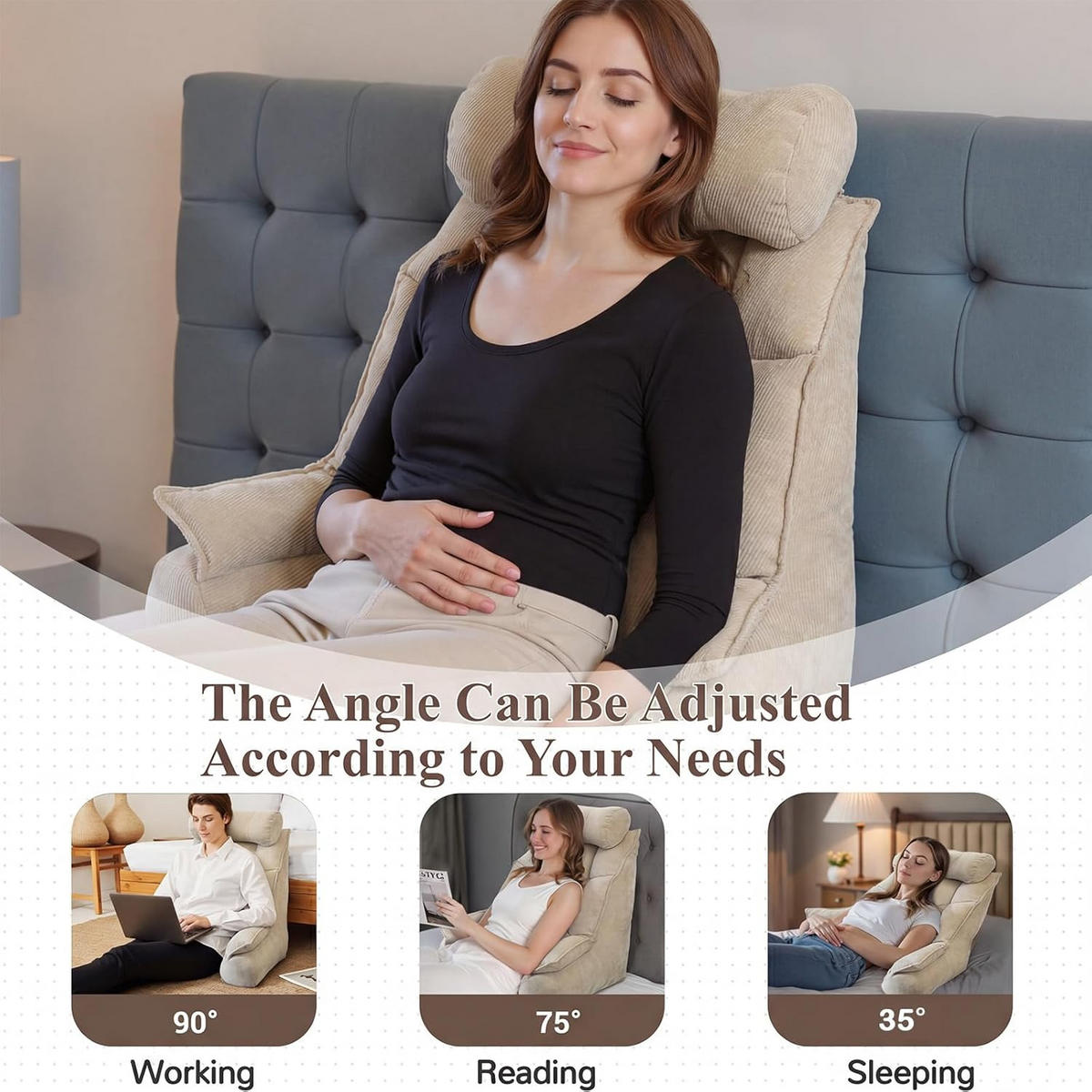 RÜCKENSTÜTZKISSEN Verstellbar Beige - Beige, Textil (92/56cm) - Vercart