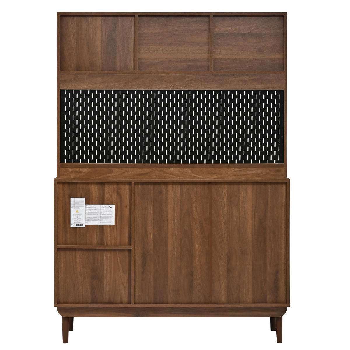 KÜCHENBUFFET Nussbaum mit Riffelglas-Schiebetüren, Lochplatte & Schubladen - Walnussfarben, Holzwerkstoff (117/170/30cm) - Urban Meuble