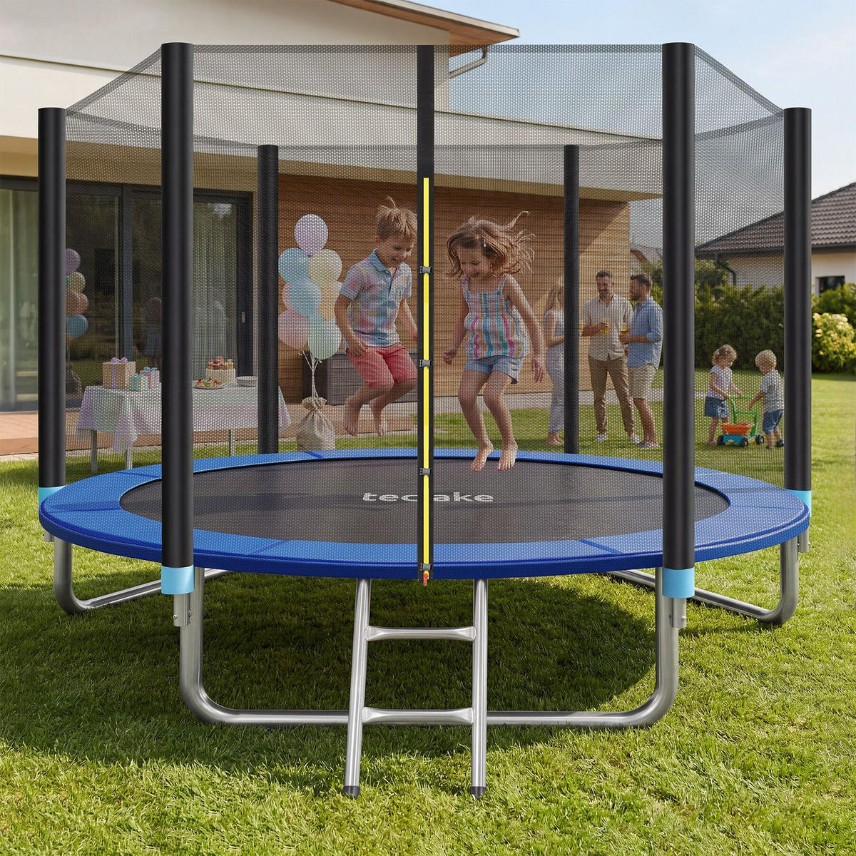 TRAMPOLIN Garfunky, inklusive Einstiegsleiter, schwarz/blau - Blau/Schwarz, Metall (305/256/305cm) - tectake