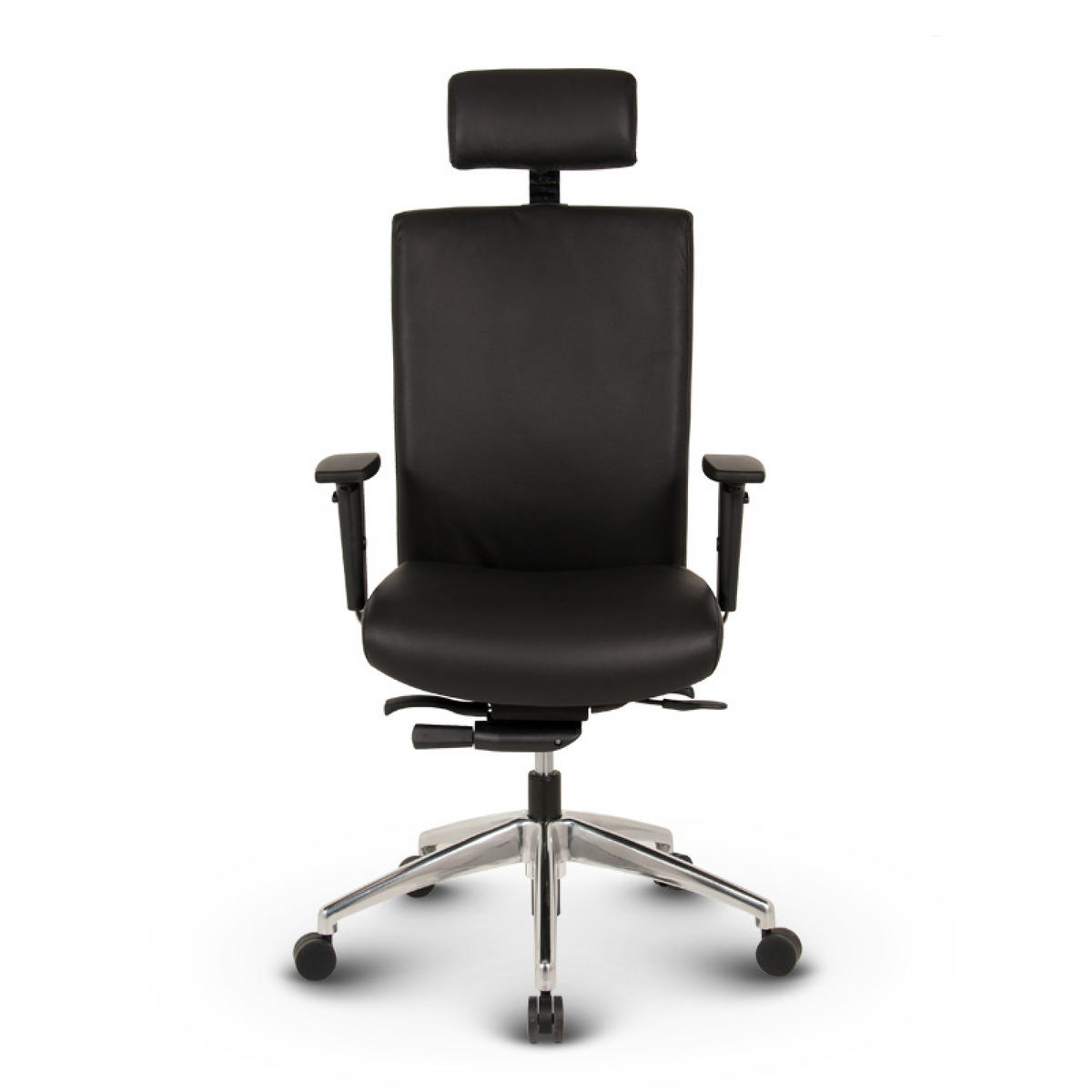 CHEFSESSEL Terox Leder Schwarz - ergonomisch, 150 kg belastbar, Sitzhöhe 54-66cm - Schwarz, Leder/Kunststoff (65/118/60cm) - Versee