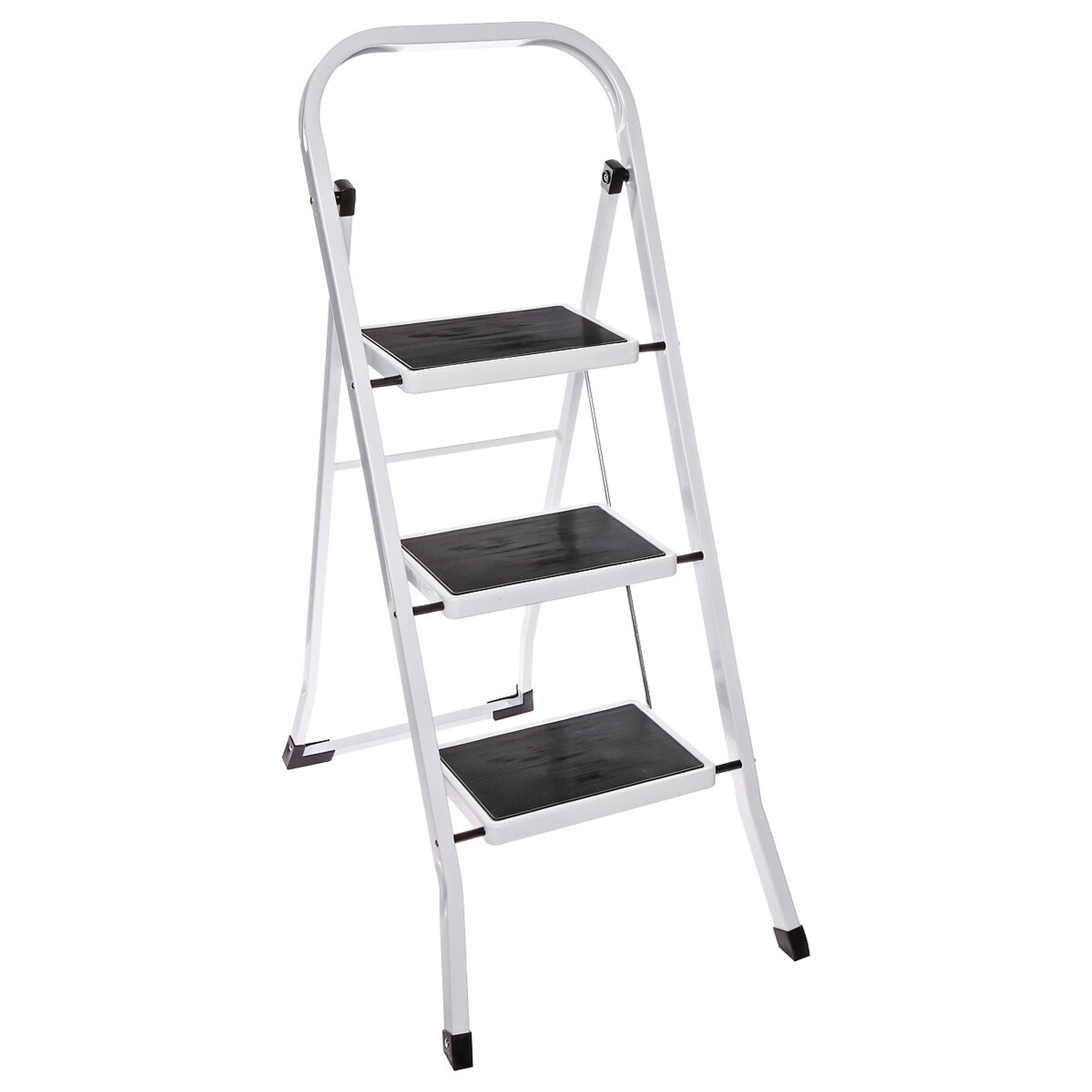 TRITTLEITER mit 3 Stufen, Stahl, PE-Kunststoff, Hellgrau, 105 cm - Grau, Metall (4/116/46.5cm) - 5five Simply Smart