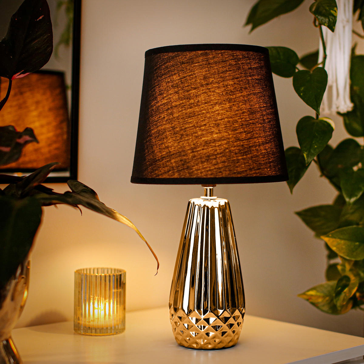TISCHLAMPE ERANA, Gold, Schwarz - Goldfarben/Schwarz, Keramik/Textil (21.5/22/40cm) - KONSIMO®