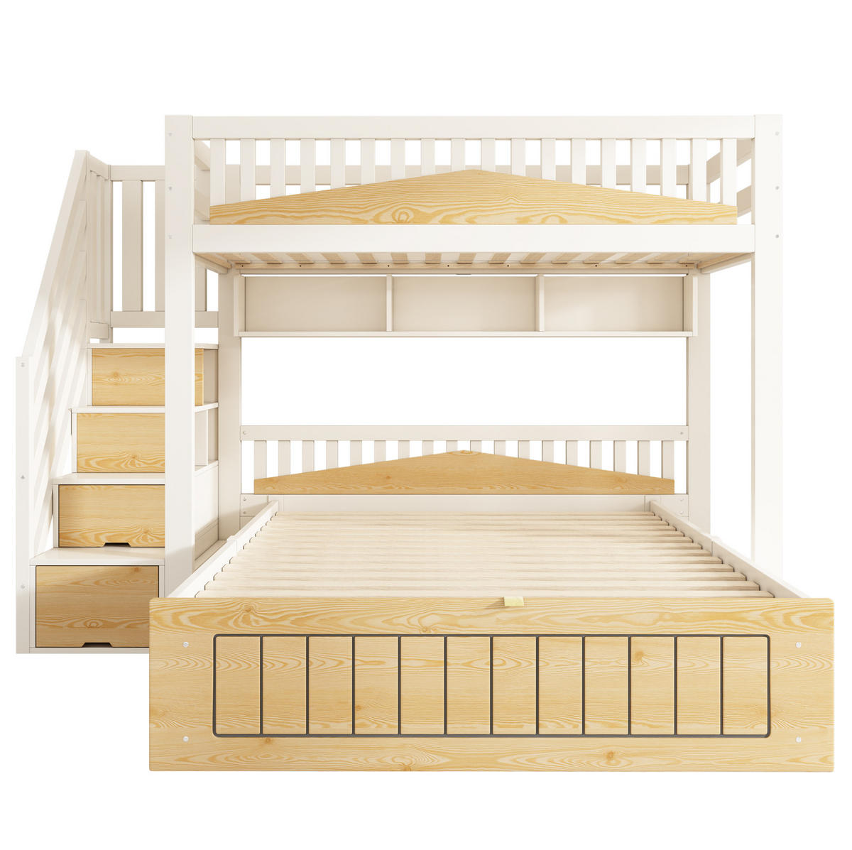 ETAGENBETT 90/200 & 140/200 cm mit Stauraum und Treppenschrank in Weiß/Natur - Weiß, Holzwerkstoff (90/200cm) - BEAOK