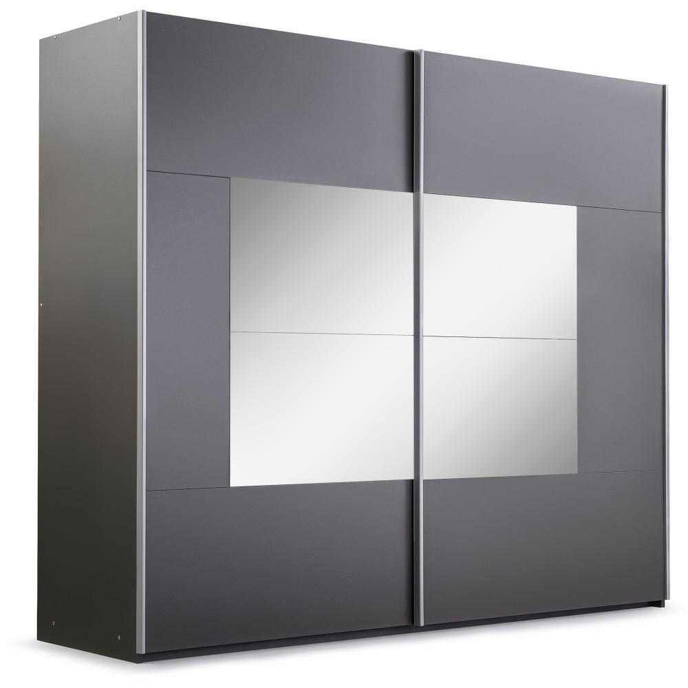 SCHWEBETÜRENSCHRANK Brooklyn mit 2 Türen und Spiegel, graphitfarben, 250 cm - Graphitfarben, Holzwerkstoff (250/215/65cm) - Beautysofa