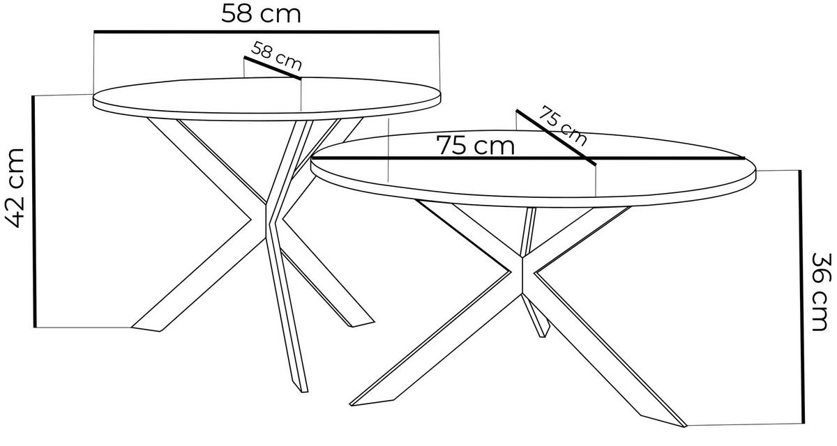 COUCHTISCH-SET Lev 2er-Set rund, Weiß - Schwarz 75/36, 58/42 - Multicolor/Schwarz, Holzwerkstoff/Metall (75/75/42cm) - WFL GROUP
