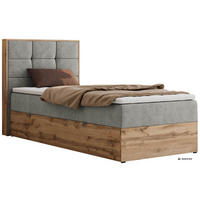BOXBETT ALBERO 1 90/200 - Hellgrau Stukture - Topper Visco - H3 - Links - Silberfarben/Hellgrau, Kunststoff/Textil (90/200cm) - MKS