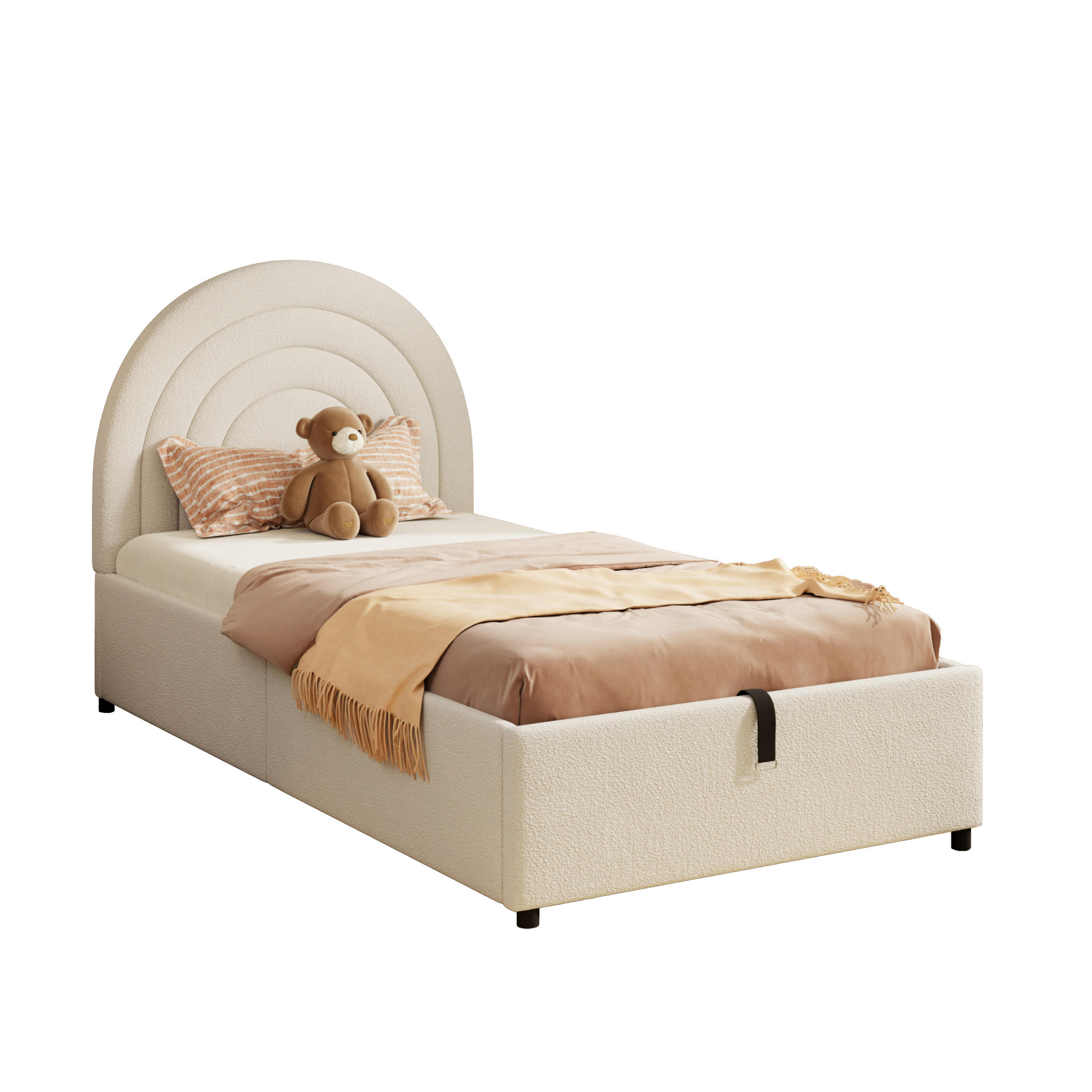 POLSTERBETT 90x200 Bouclé Lattenrost Kopfteil Beige - Beige, Holzwerkstoff - FLIEKS