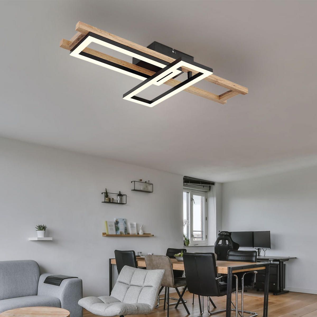 LED DECKENLEUCHTE ILLA Holzoptik Braun - Braun, Metall (69/36.5/10.5cm) - Globo Lighting