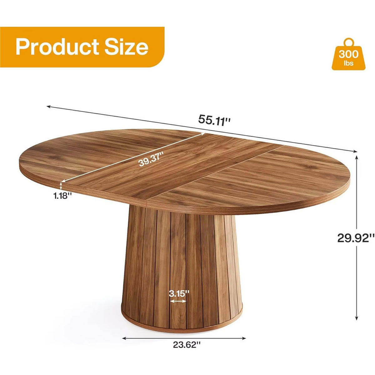 ESSTISCH oval 140/100/76 cm Zylindrischer Sockel 6 Personen - Braun, Holz (100/140/76cm) - Coonoor