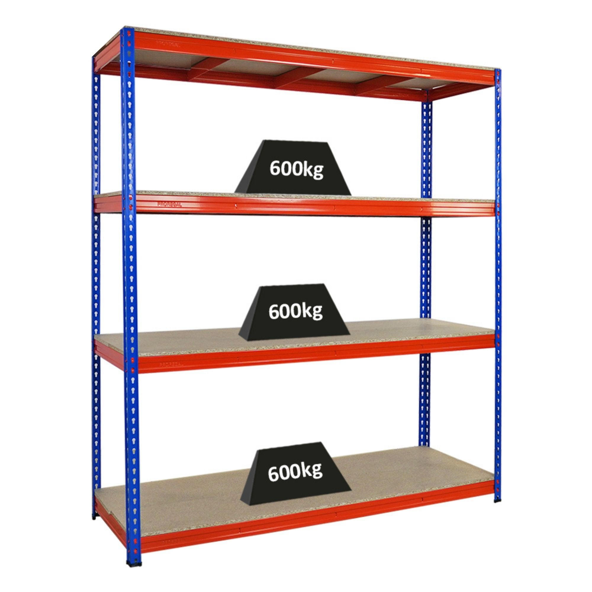 SCHWERLASTREGAL Bison 200x180x60 cm 4 Spanplatten-Ebenen 16mm Fachlast 600 kg Blau-Orange - Blau, Metall (180/200/60cm) - PROREGAL