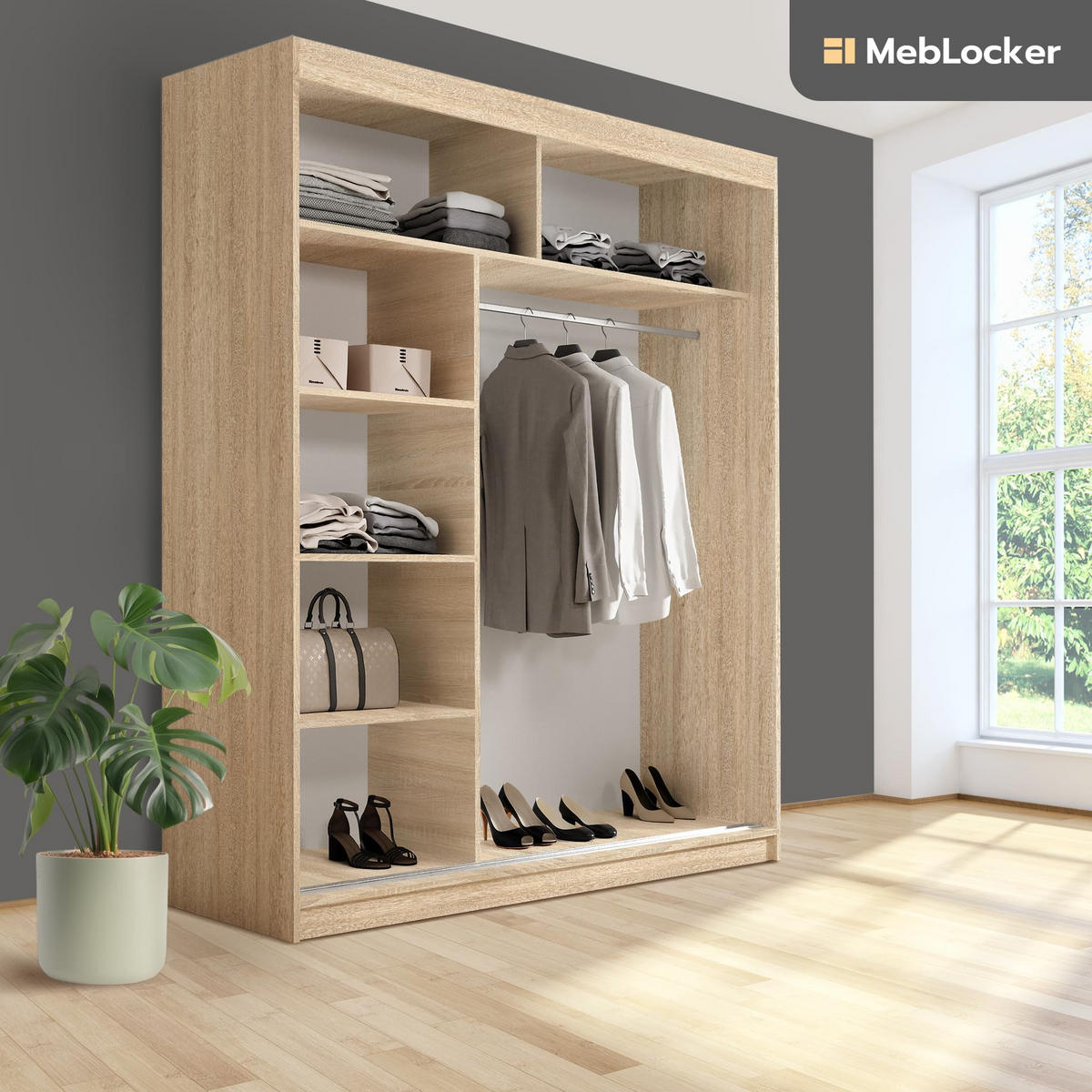 SCHIEBETÜRENSCHRANK mit Spiege lSonoma - Sonoma Eiche, Holzwerkstoff (200/215.5/59cm) - MebLocker