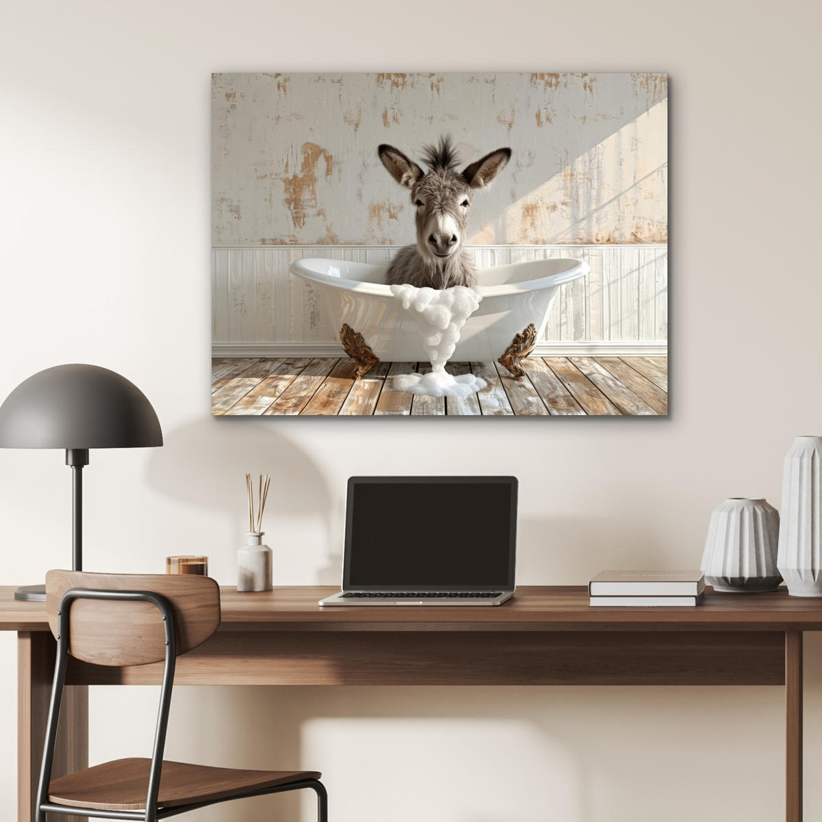 KOVOVÝ OBRAZ Osol - Zvieratá - Vaňa - Pena 80x60 cm - biela, kov (80/60cm) - MuchoWow