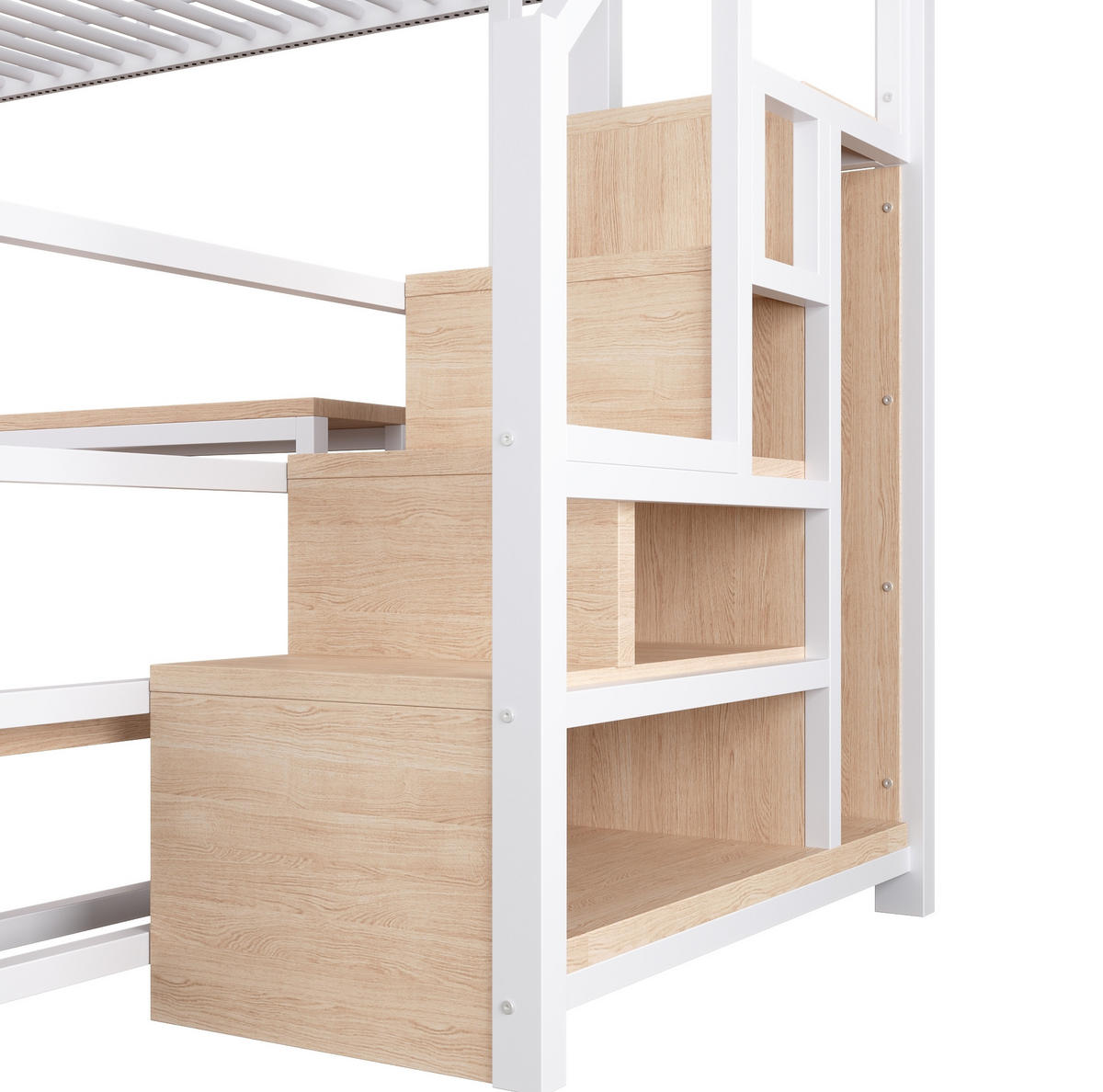 HOCHBETT MDF Metall 140x200 cm Weiß mit Schreibtisch, Stauraum, LED und USB/USB-C - Weiß, Holzwerkstoff (140/200cm) - Modfu