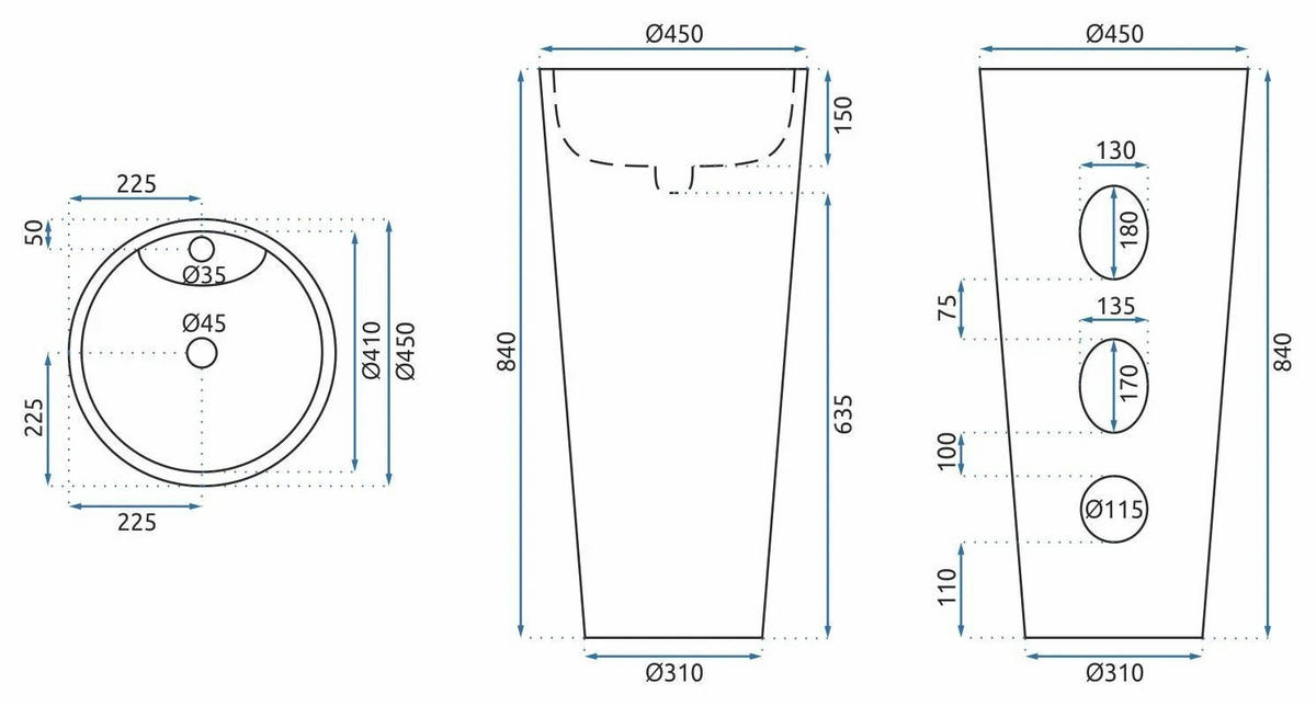 STANDWASCHBECKEN Rea Anya Lava Matt - Weiß, Keramik (45/84/45cm) - REA