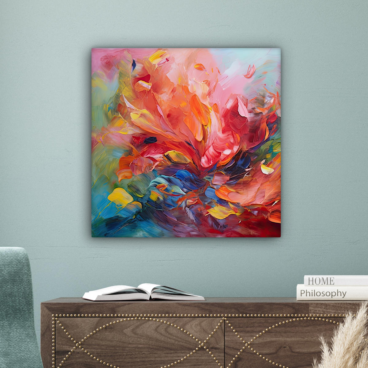 LEINWANDBILD Ölgemälde - Kunst - Abstrakt - Farbenfroh 50x50 cm - Altrosa, Textil (50/50cm) - MuchoWow