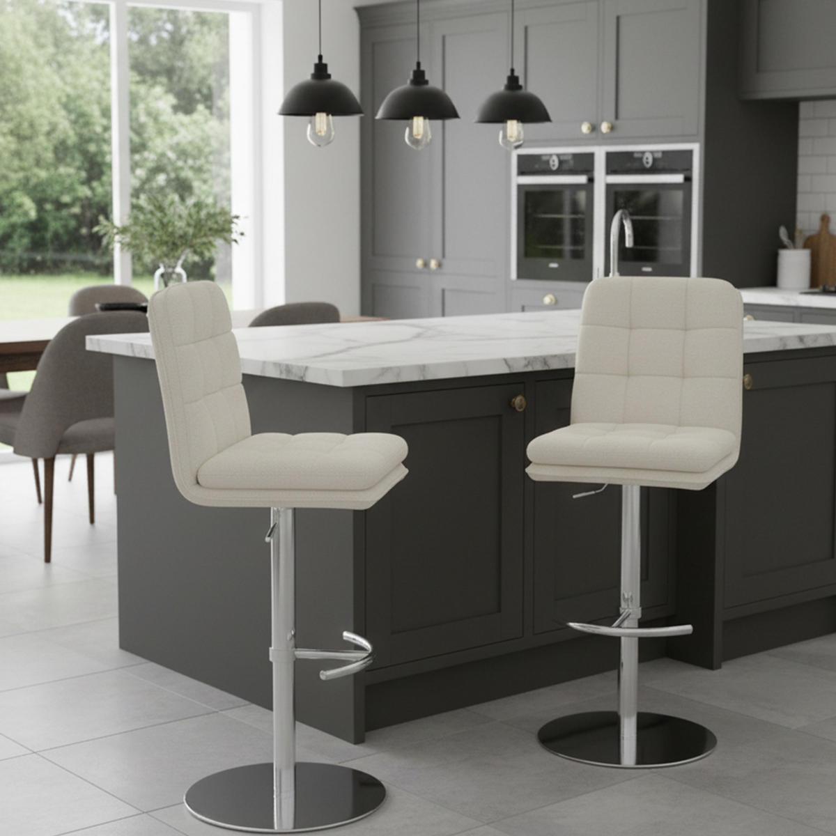 BARHOCKER Juno - Chromfarben/Creme, Textil/Metall (45/98/57cm) - DUBI Möbel