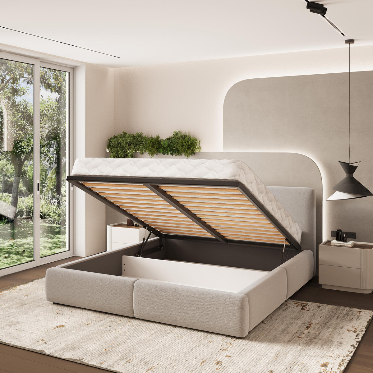 POLSTERBETT FELURO 160x200 cm mit Bettkästen - Beige - Beige, Holz (160/200cm) - MASSENO