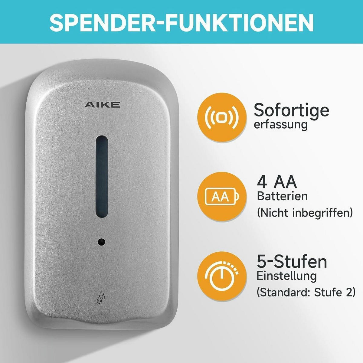 SEIFENSPENDER Wandmontiert 1000 ml Silber Manipulationssicher - Silberfarben, Kunststoff (14.9/11.2/25.7cm)
