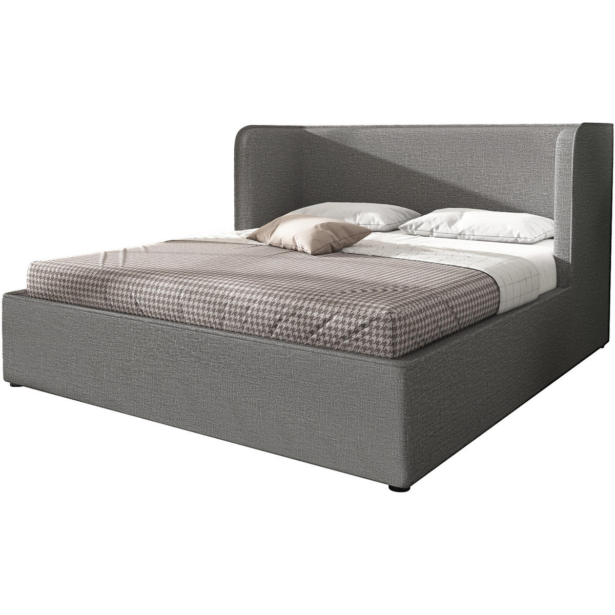 POLSTERBETT 160/200 cm Grau mit Hydraulik-Stauraum und breiter Seitenlehne - Grau, Textil (160/200cm) - OKWISH
