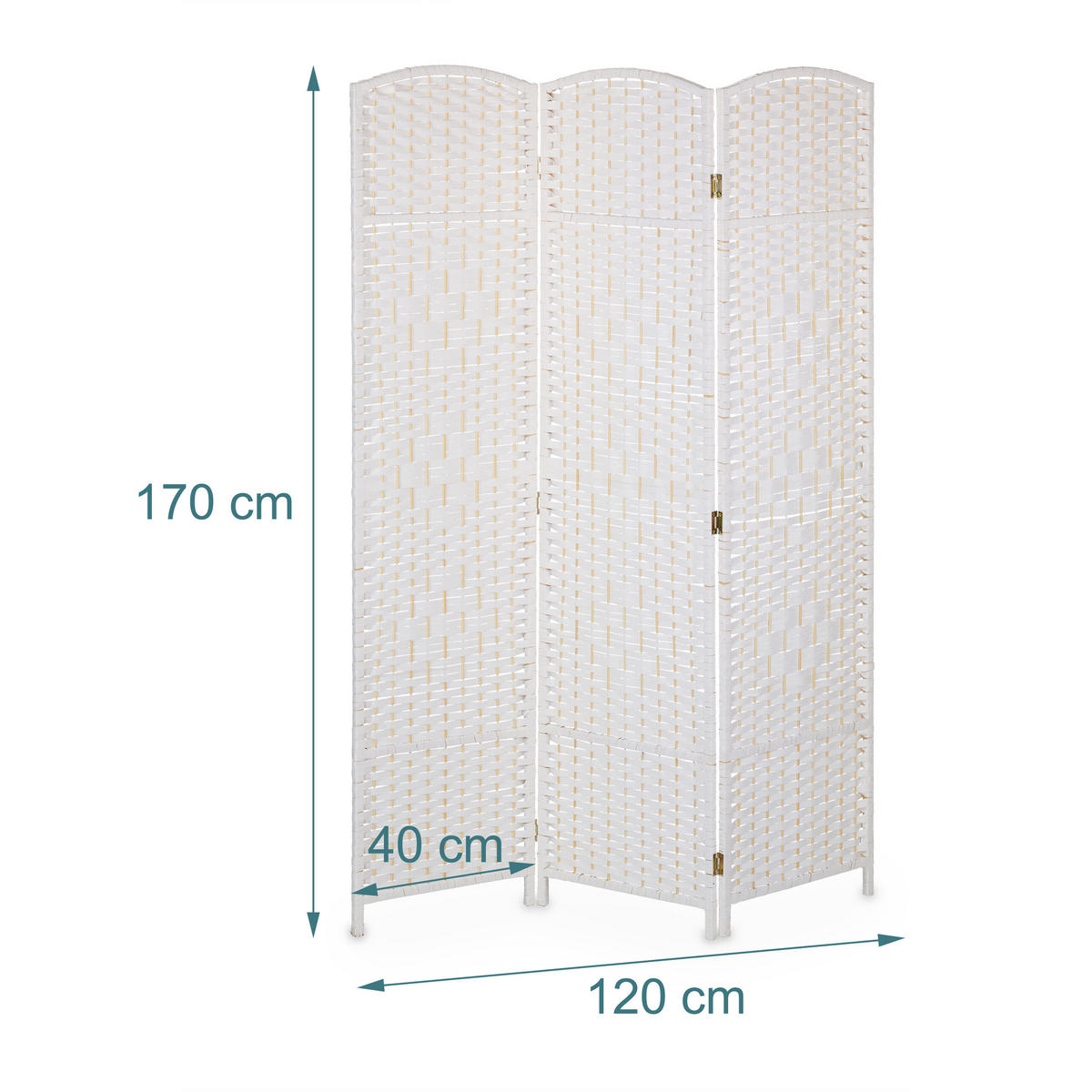 PARAVENT Weiß 3-teilig faltbar 170x120 cm - Weiß, Holz/Papier (120/170/2cm) - Relaxdays