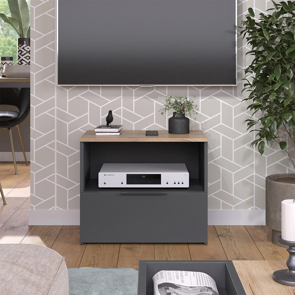 LOWBOARD Wido Anthrazit/Sonoma 60 x 50 cm mit Schublade - Anthrazit, Holzwerkstoff (60/50/40cm) - Vicco