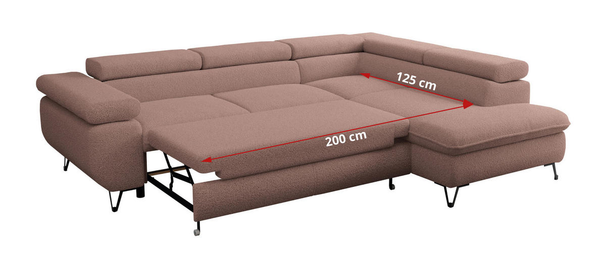 ECKSOFA PEDRO L Rosa Boucle - Links Seite - Schwarz/Rosa, Textil/Metall (208/273cm) - MKS