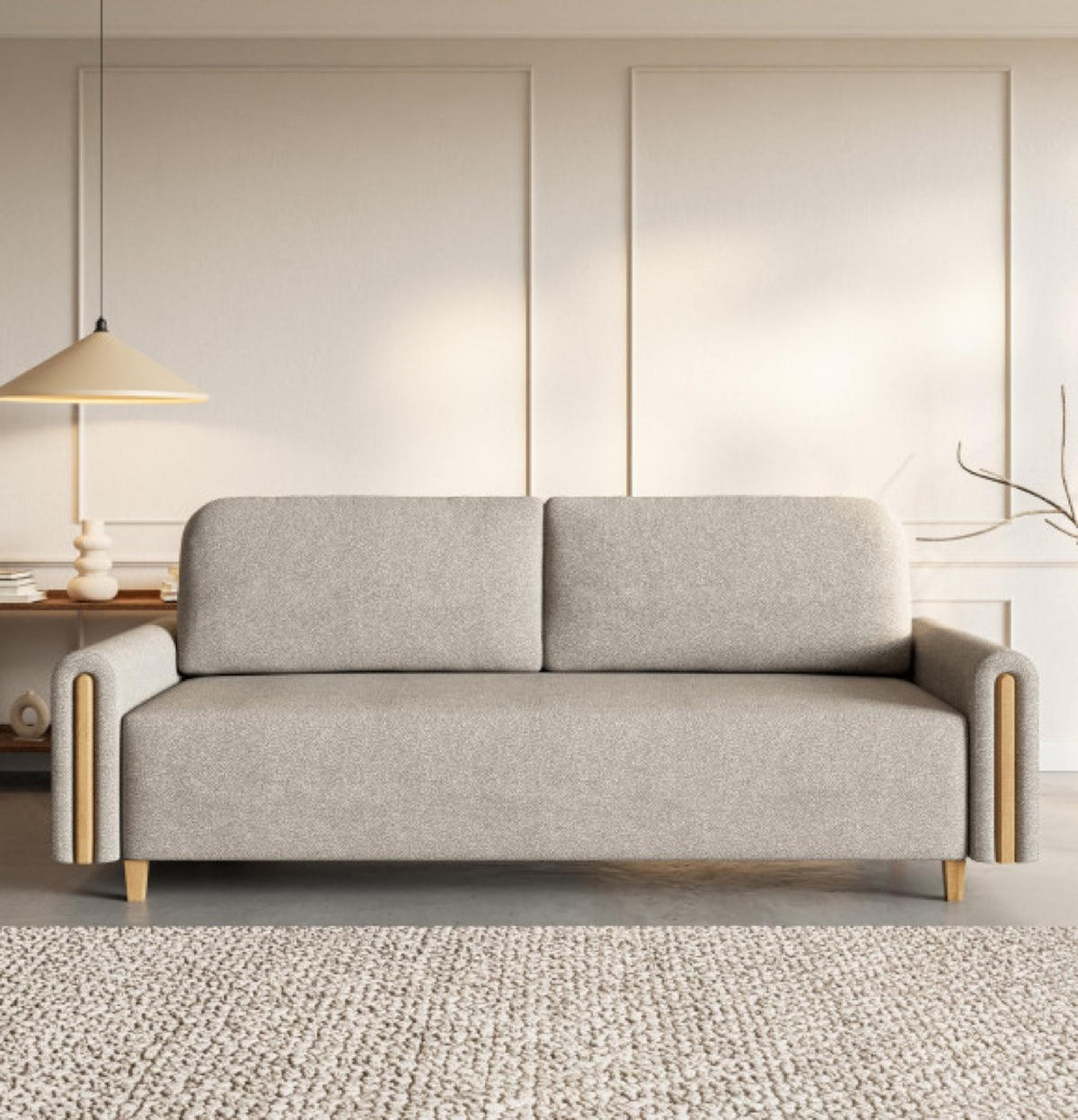 SOFA Beige MODERN Mit Schlaffunktion Und Buche Holz - Beige, Textil (236/93/97cm) - Sepro Meble