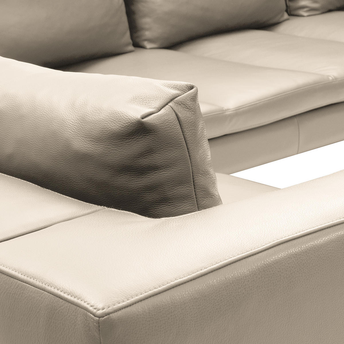 ECKSOFA mit Ottomane - Chromfarben/Hellgrau, Leder/Metall (255/230cm) - home24