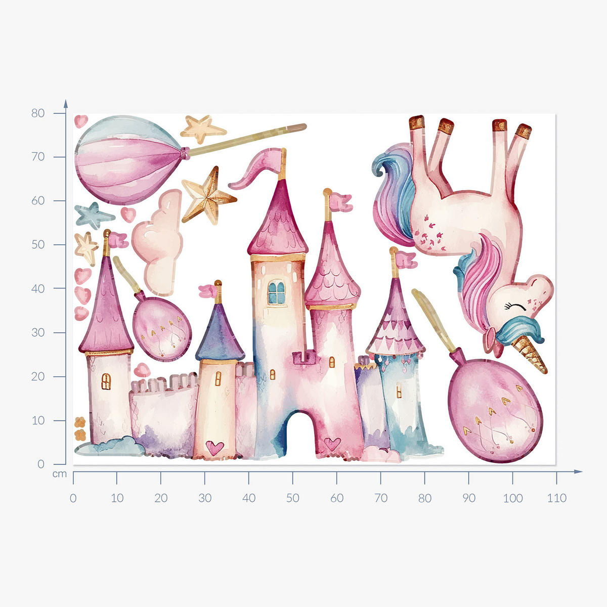 WANDAUFKLEBER 80x110cm - Einhornschloss - Multicolor, Kunststoff (80/110/0.1cm) - Wallfluent