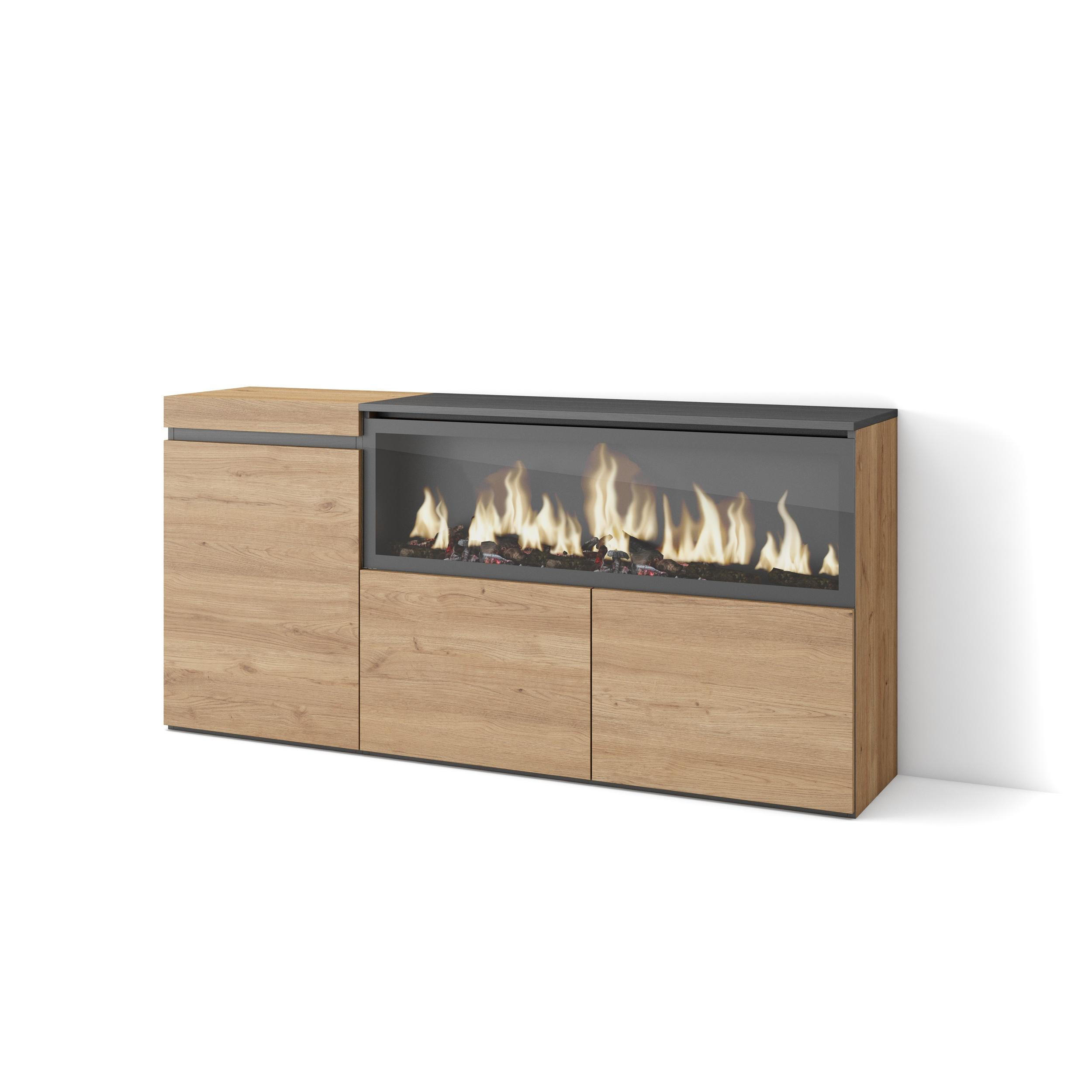 Skraut Home Sideboard, Eiche, Schwarz 158x75x35 cm