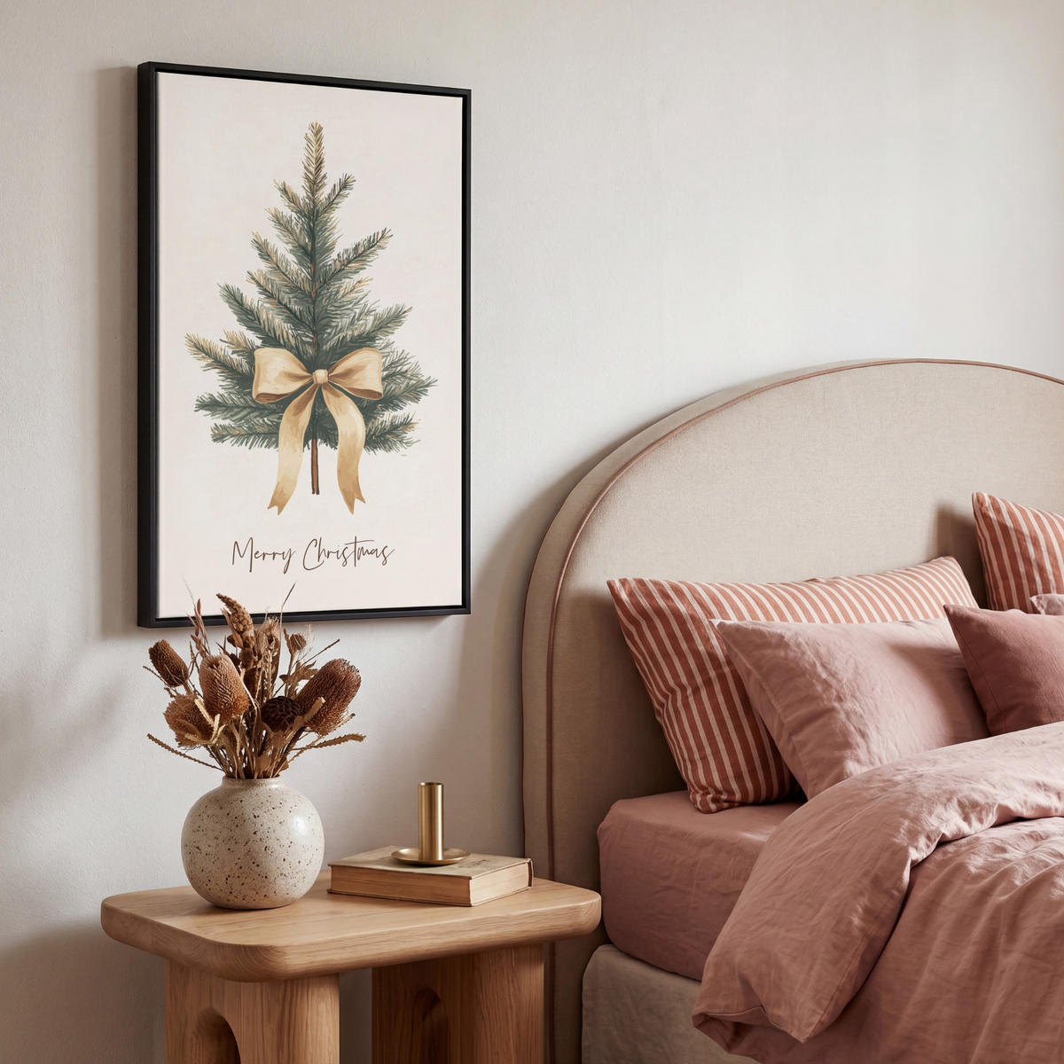 LEINWAND Bilder mit Rahmen - Weihnachtsbaum - Weihnachten - Frohe Weihnachten - Beige - 40x60 - Sandfarben, Textil (40/60cm) - MuchoWow