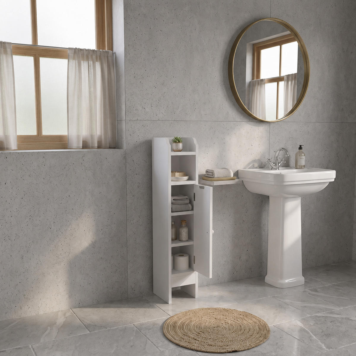 BADEZIMMERSCHRANK Weiß Landhausstil 80 cm - Silberfarben/Weiß, Holzwerkstoff/Metall (18/80/20cm) - Relaxdays