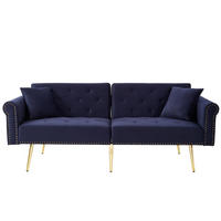SCHLAFSOFA 2-Sitzer mit Samtbezug und Rückenlehne - Blau, Kunststoff (173/70/75cm)