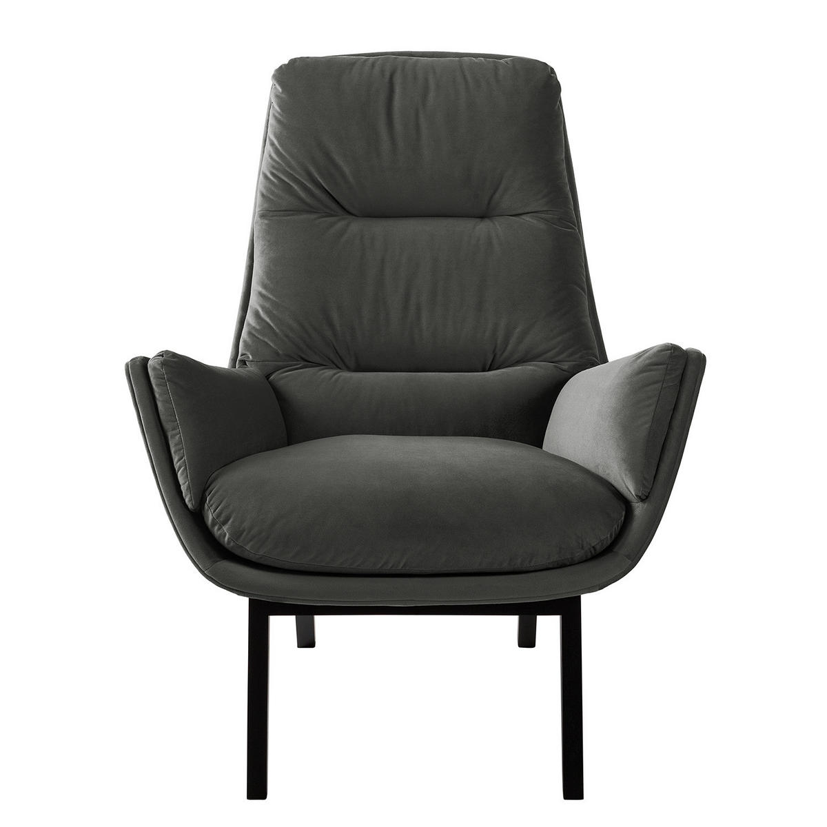 SESSEL mit Holzfüßen - Schwarz/Grün, Eichenholz/Textil (83/95/97cm) - home24