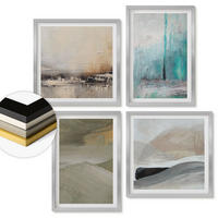 WANDBILDER 4er Set - 50x50 cm & 40x60 cm Silberner Rahmen - Gemalte abstrakte Dekorationen - Silberfarben, Kunststoff (50/50cm) - ArtPrintCave