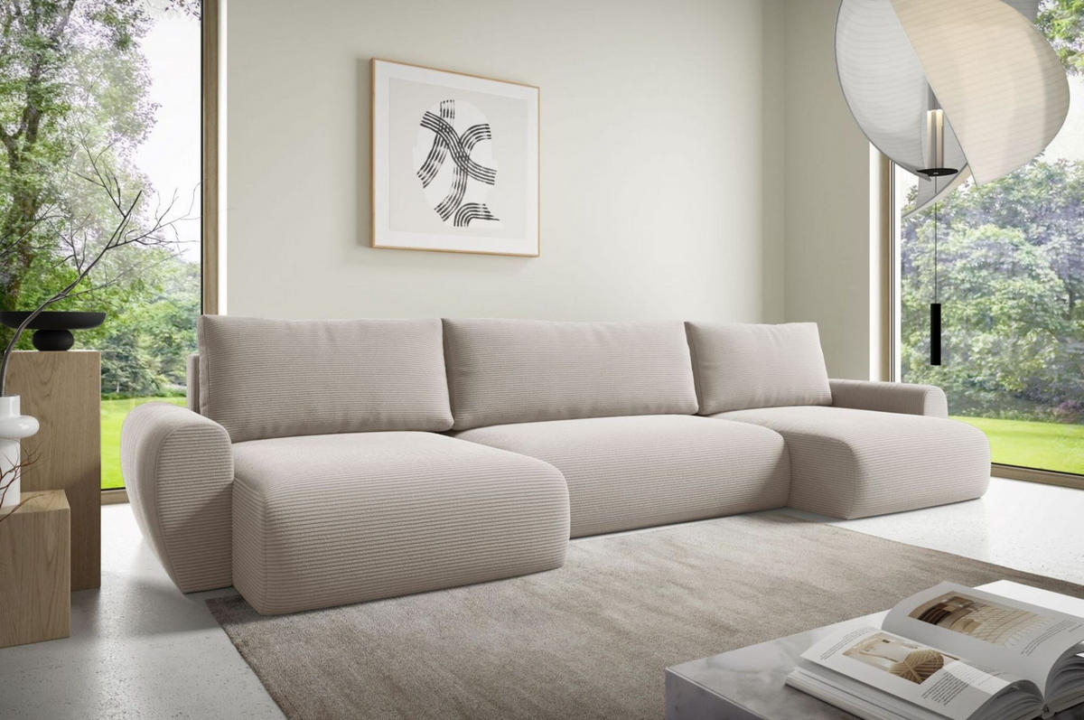 WOHNLANDSCHAFT Galan Mit Schlaffunktion - Weiß, Holzwerkstoff/Textil (397/70/153cm) - Fun Möbel