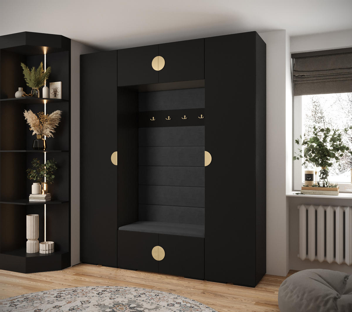 GARDEROBEN-SET 236,7/200/47 - Goldfarben/Schwarz, Holz/Metall (200/236.7/47cm) - Abiks Möbel