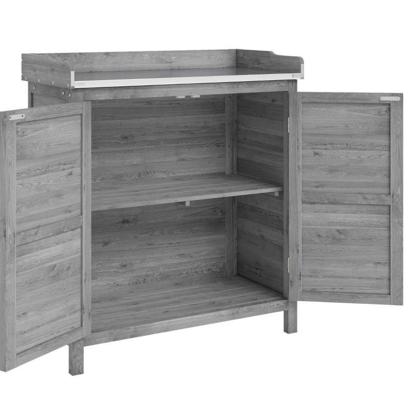 GARTENSCHRANK aus Metall & Holz 40x83x92cm in Grau mit Pflanztisch - Grau, Holz (40/92/83cm) - Modfu