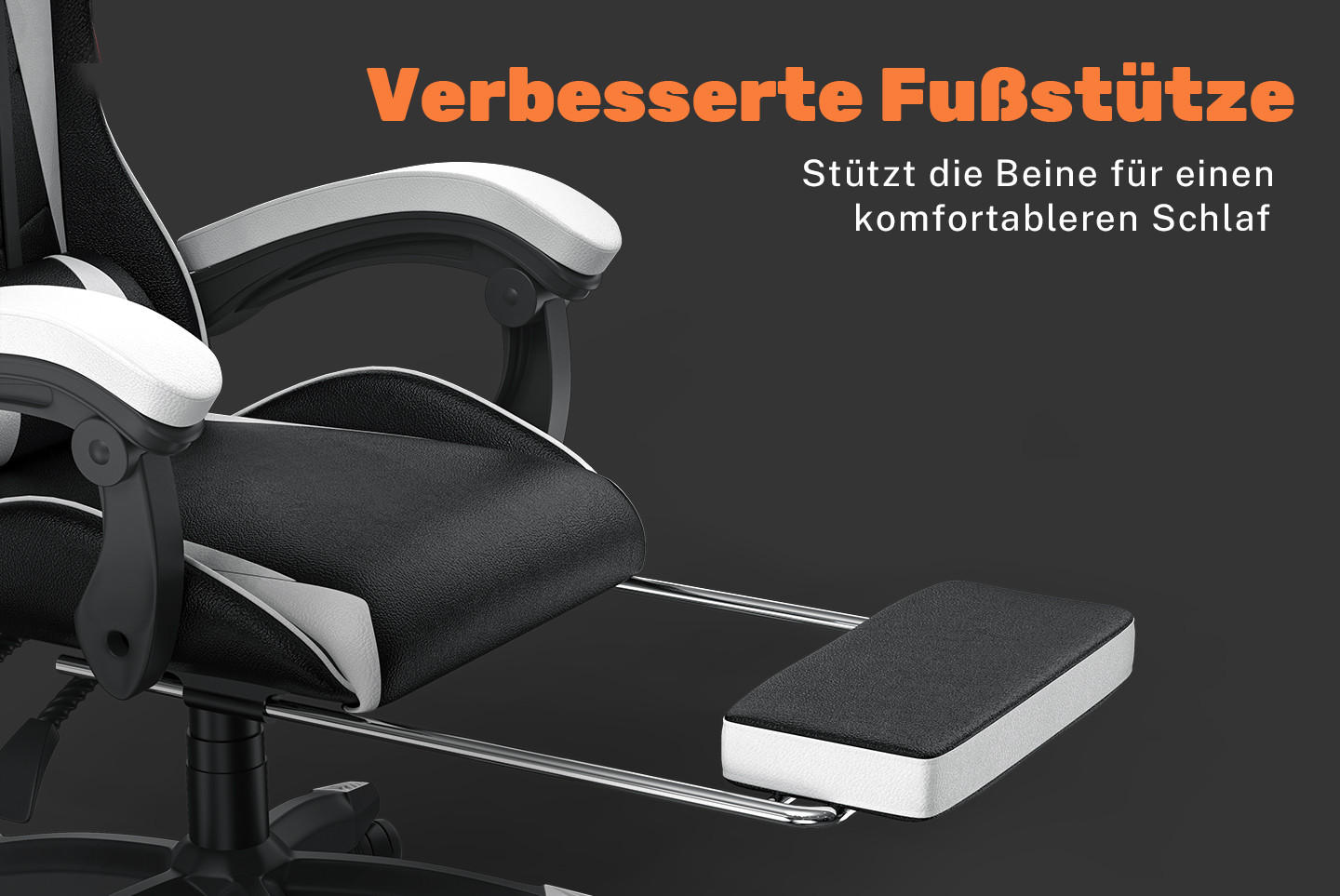 GAMING-STUHL höhenverstellbar, Fußstütze, Lendenkissen – Schwarz/Weiß - Weiß, Leder (50/134/50cm) - Rattantree