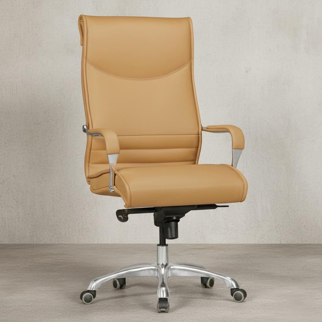 CHEFSESSEL XXL Kunstleder ergonomisch höhenverstellbar bis 150 kg VENGA, Braun 61x60x126 cm - Beige/Silberfarben, Kunststoff/Textil (61/126/60cm) - KADIMA DESIGN