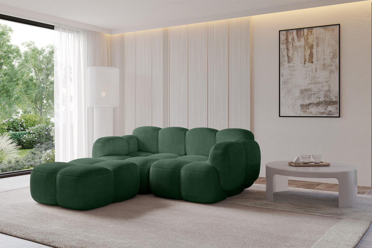 ECKSOFA modulares Sofa Links Miko-L1 214x205x75 Grün Cord - Waldgrün/Schwarz, Holzwerkstoff/Kunststoff (214/205cm) - ALTDECOR