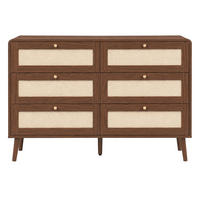KOMMODE 120cm Walnuss mit 6 Schubladen und Rattan - Walnussfarben, Holzwerkstoff (120/80/40cm) - FLIEKS