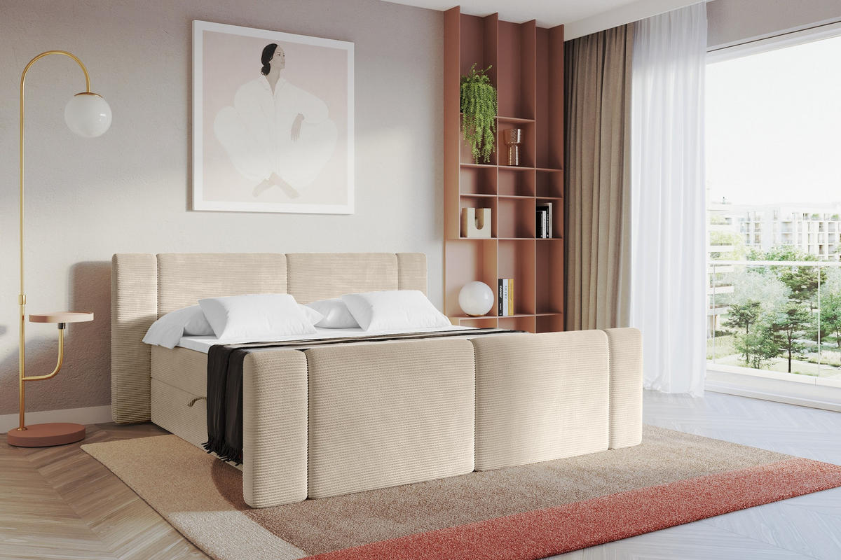 BOXBETT mit Matratze H3 - EVON Zanozek - 160x200 cm Beige - Ecru, Holzwerkstoff (160/200cm) - ALTDECOR
